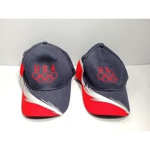 (2) USA Olympic Hat By Mat Hat Red White Blue Adjustable Strapback One Size Fit